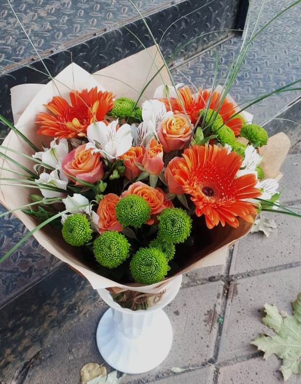 Букет цветов из: Герберы, Хризантемы, Альстромерии и Розы в Ногинск-5