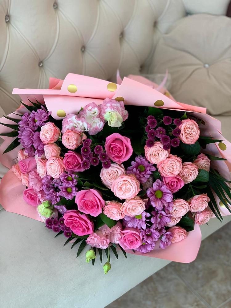 Букет цветов из: Хризантемы, Розы и Лизиантусы в Ногинск-5