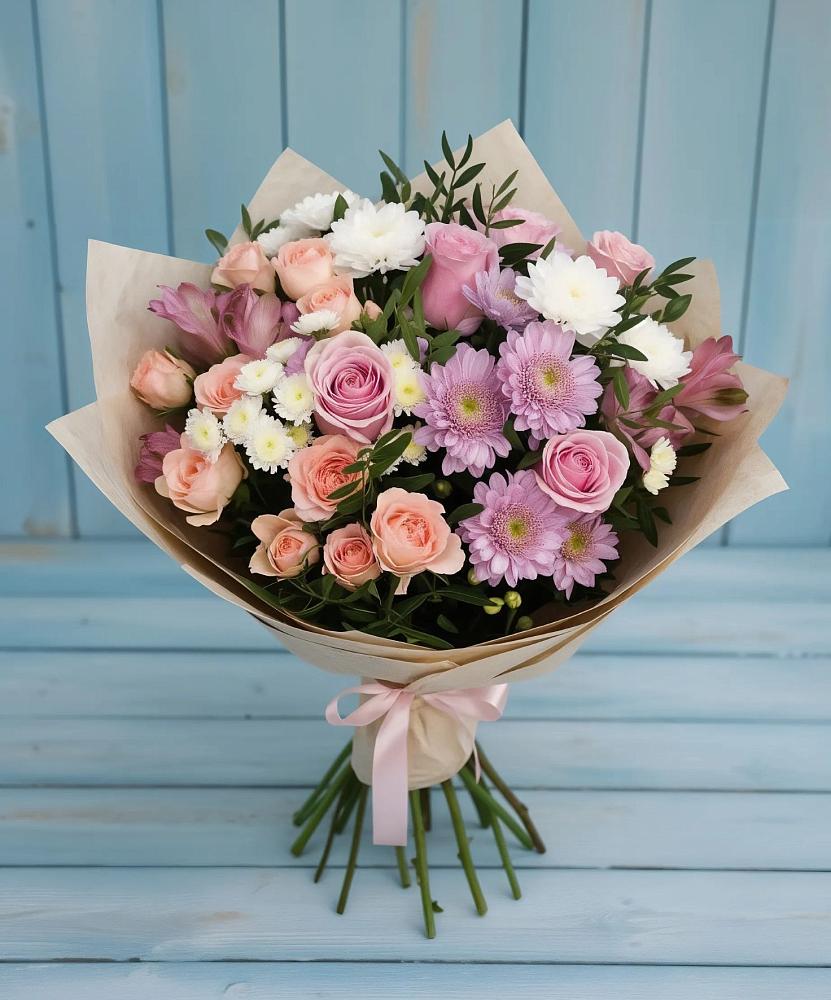 Букет цветов из: Хризантемы, Розы и Альстромерии в Ногинск-5