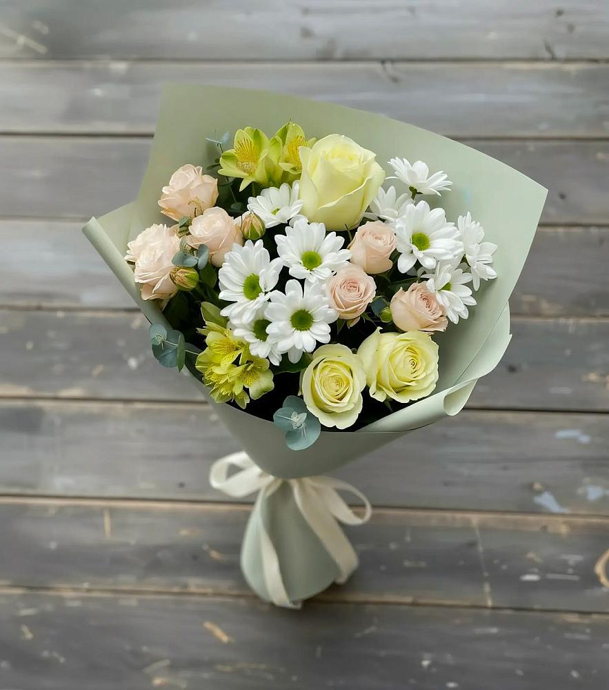 Букет цветов из: Альстромерии, Розы и Хризантемы в Ногинск-5