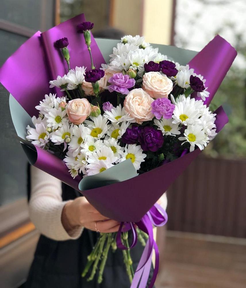 Букет цветов из: Хризантемы, Гвоздики и Розы в Ногинск-5