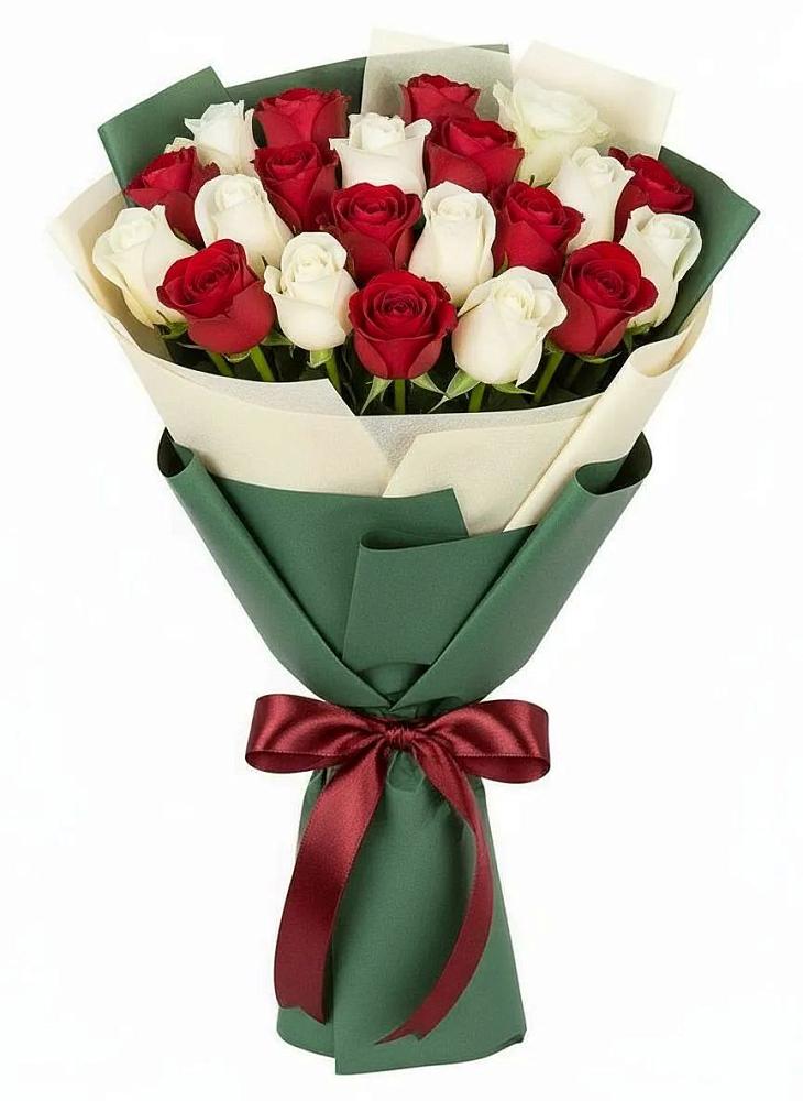 Букет Микс из красных и белых роз в Ногинск-5