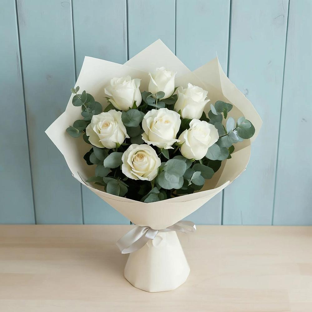 Букет Белые розы в Эвкалипте в Ногинск-5