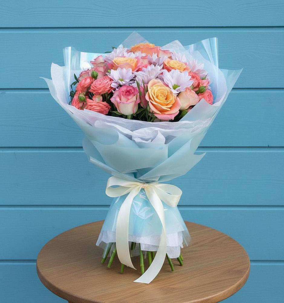 Букет цветов из: Хризантемы и Розы в Ногинск-5