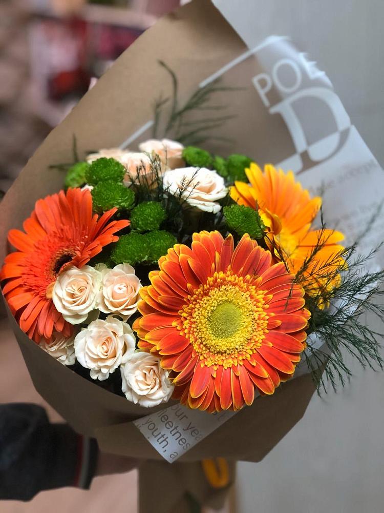 Букет цветов из: Герберы, Хризантемы и Розы в Ногинск-5